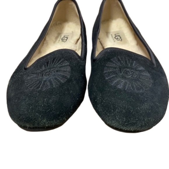 UGG AUSTRALIA Alloway 1001632 Black Suede Sheepskin Slippers Flats sz 5.5 - EUC - Picture 5 of 9